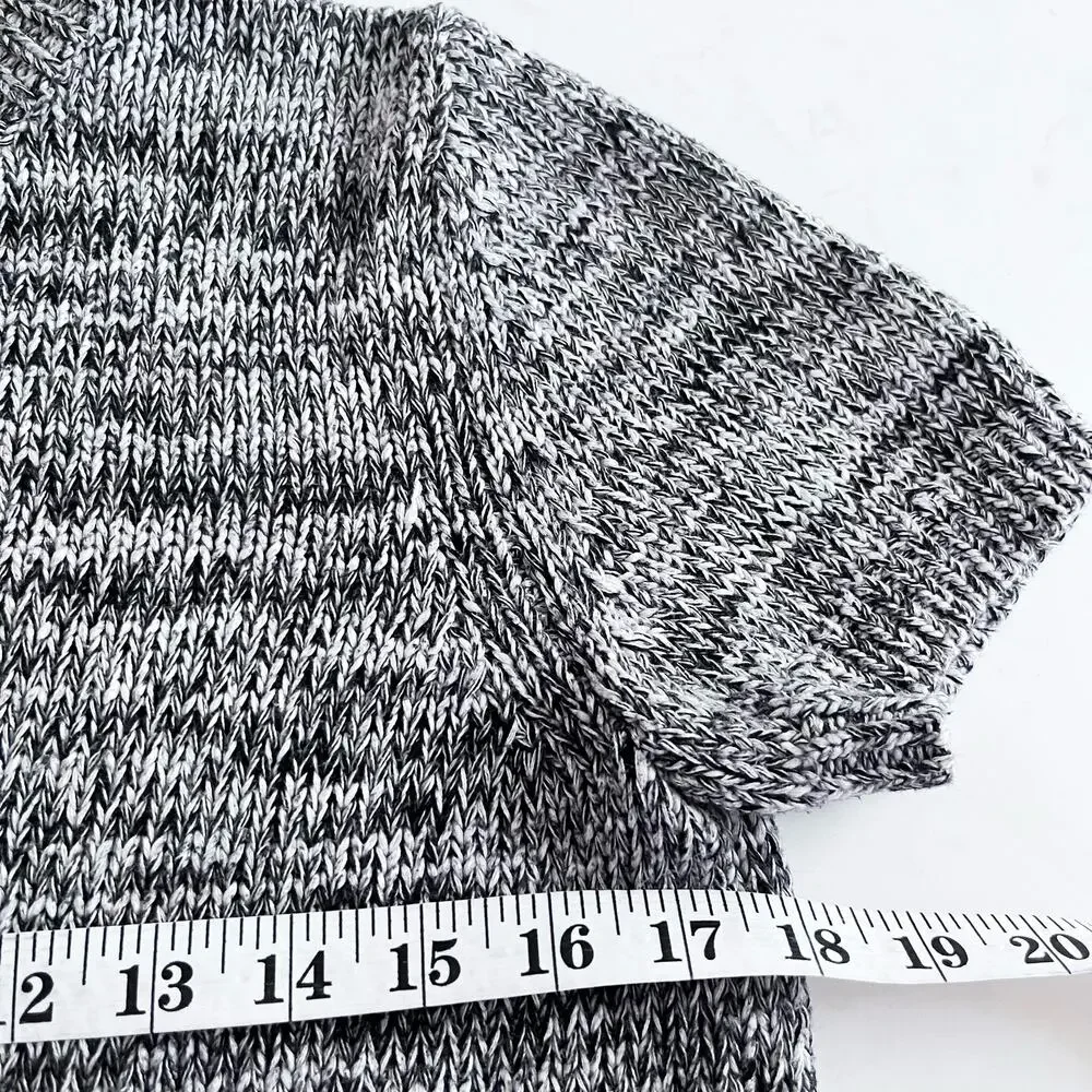 Kate Spade Black White Space Dye Heathered Knit Short Sleeve Crewneck Sweater S